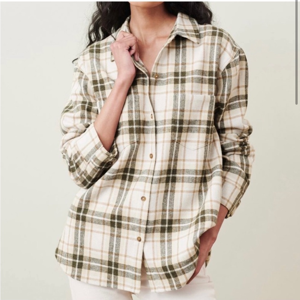 Jenni Kayne Olive Green and Cream Plaid Button-Down Shirt